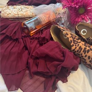 Zara Woman Burgundy Ruffled Midi Dress